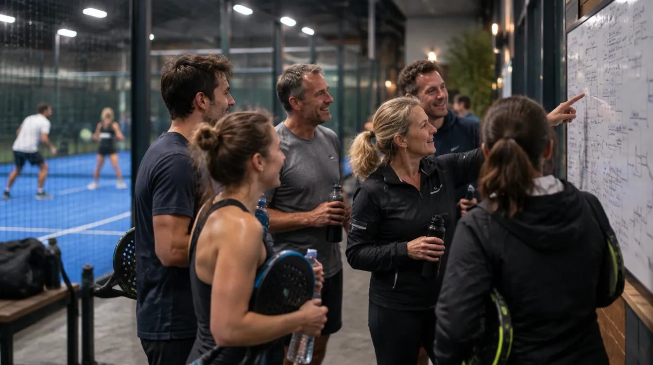 Players checking the draw board at an amateur padel tournament